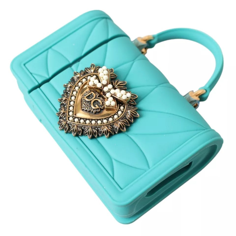 Dolce & Gabbana Turquoise Silicone Devotion Heart Bag Cover Hand Airpods Case BAG1111