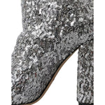 Dolce & Gabbana Silver Sequined High Boots Stretch Shoes