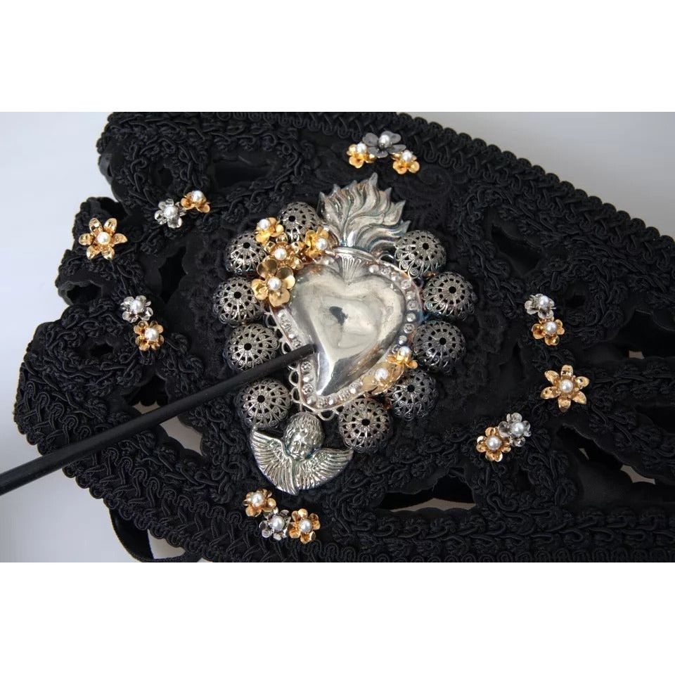 Dolce & Gabbana Black Canvas Embellished Waist Women Belt