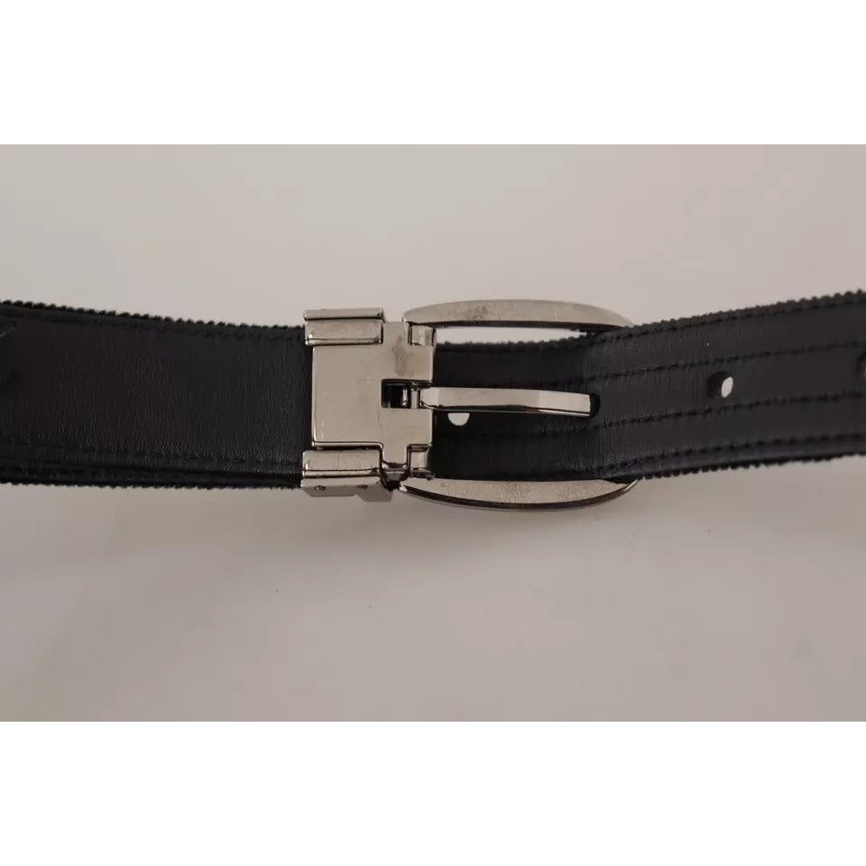 Dolce & Gabbana Black Velvet Silver Tone Metal Logo Buckle Belt