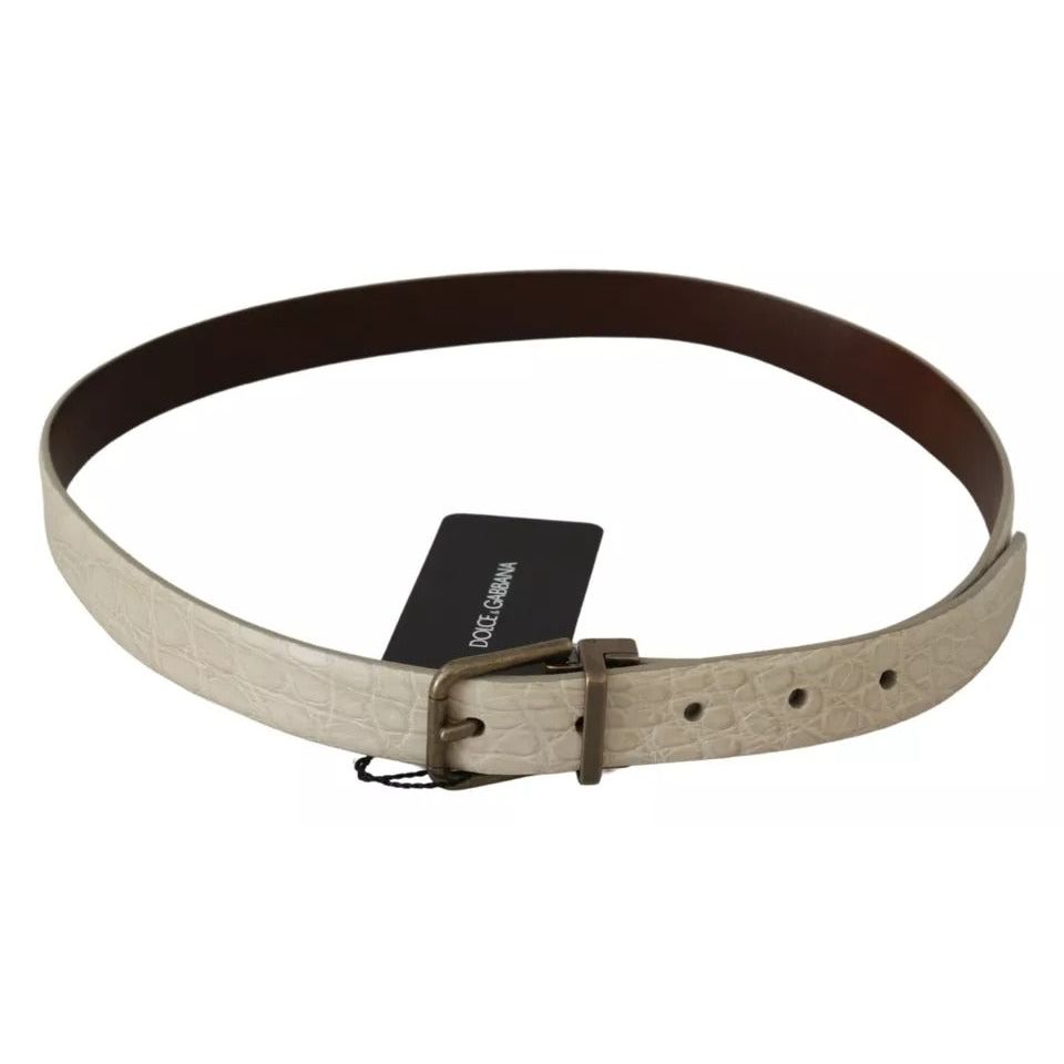 Dolce & Gabbana Cream Beige Gold Buckle Waist Leather Belt