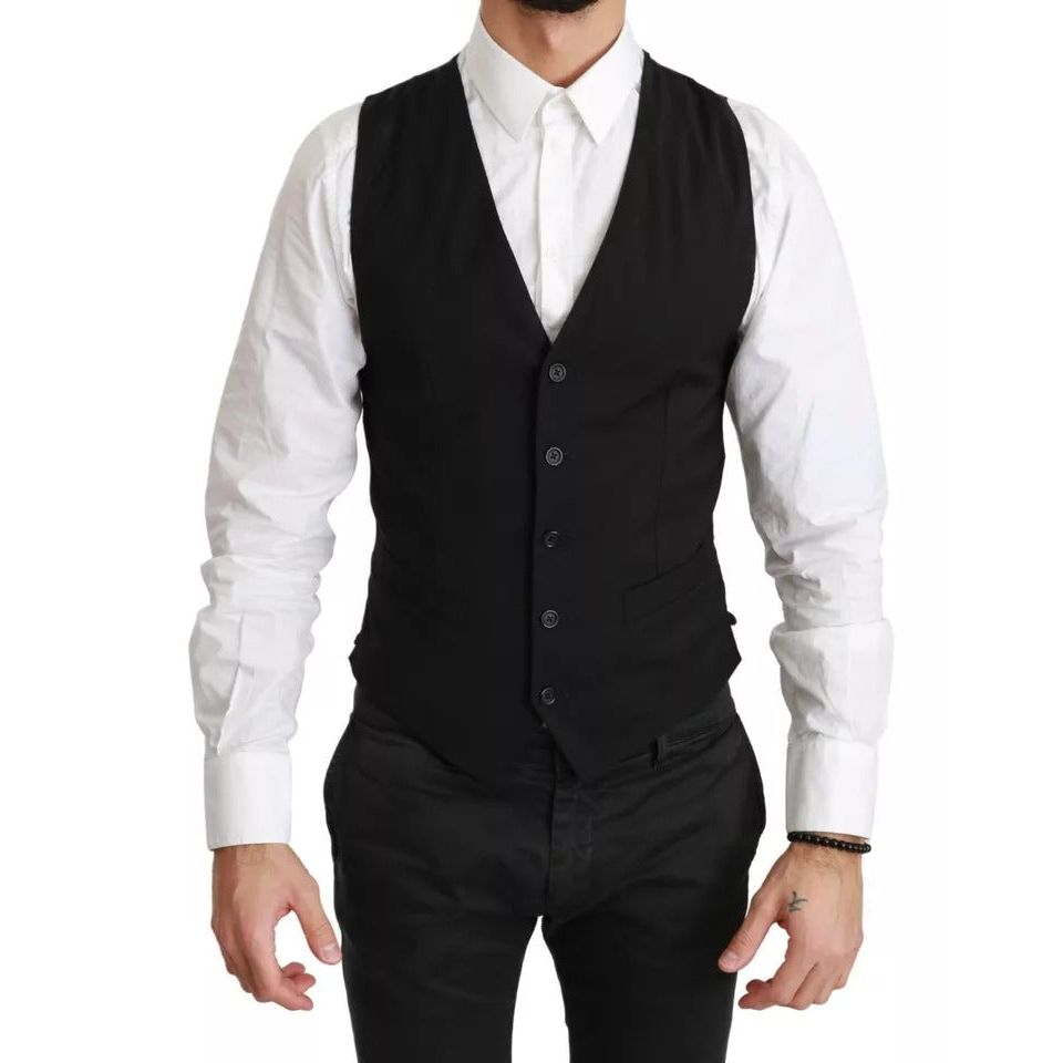 Dolce & Gabbana Black Solid STAFF Slim Fit Waistcoat Vest