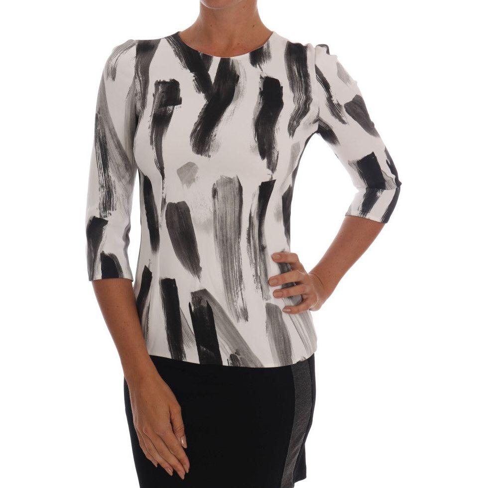 Dolce & Gabbana White Black Striped Printed Blouse Top