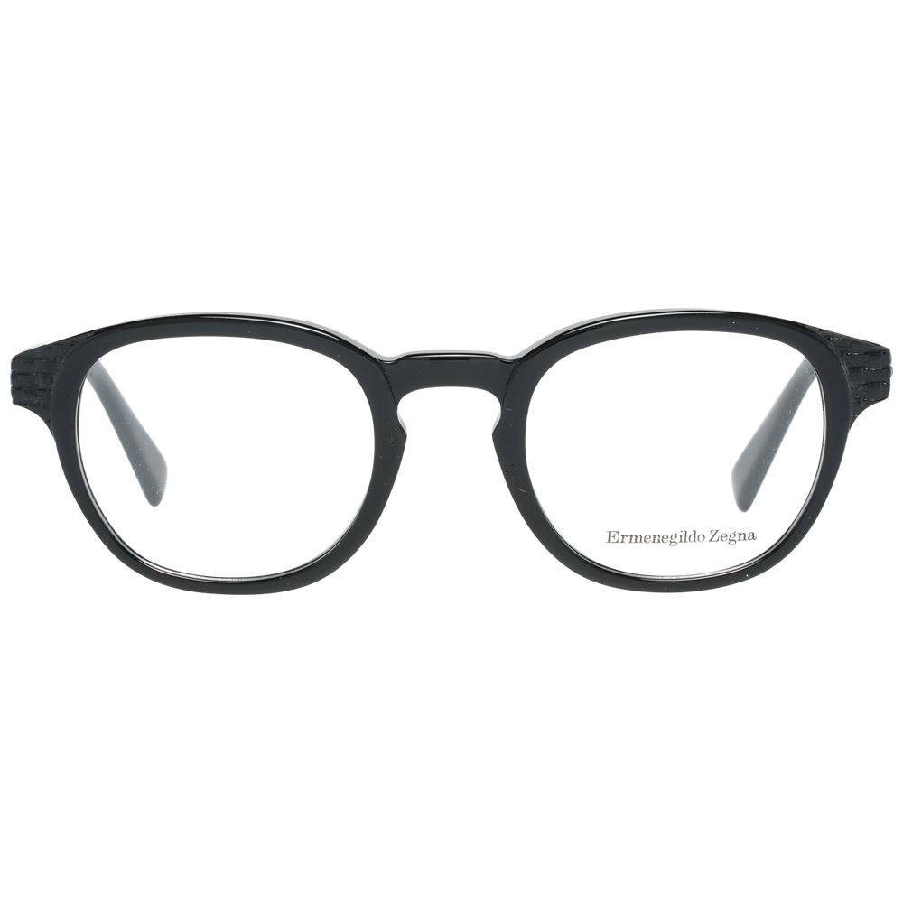 Ermenegildo Zegna Black Men Glasses Frame, full-rim round plastic eyeglasses with no spring hinge, size 48-22-145.