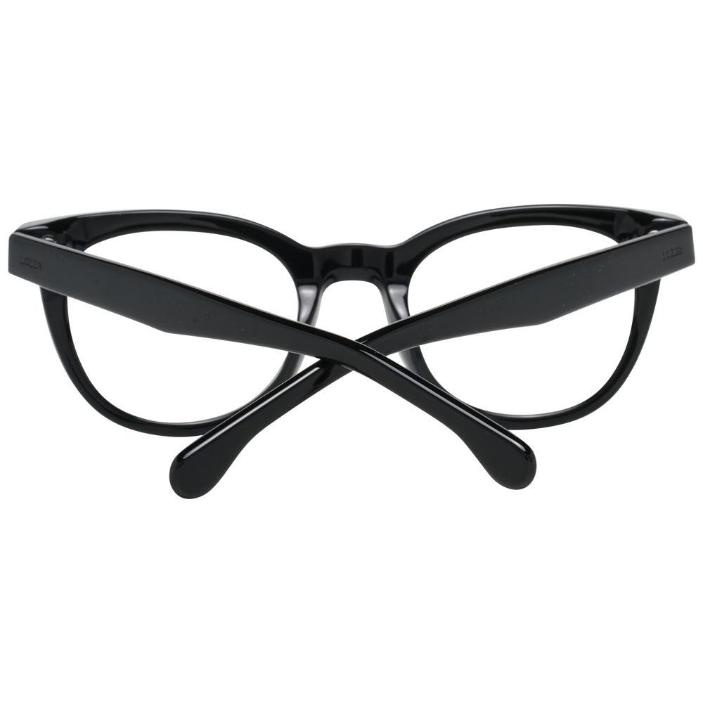 Lozza Black Women Glasses Frame, full-rim round style, plastic material, size 47-21-135, demo lenses, shown from back view.