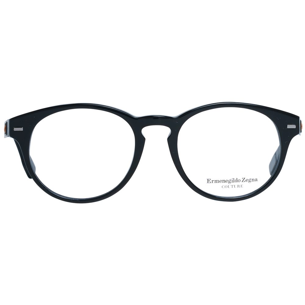 Ermenegildo Zegna Black Men Glasses Frame round full-rim black plastic eyewear with demo lenses, stylish design, and branded case included