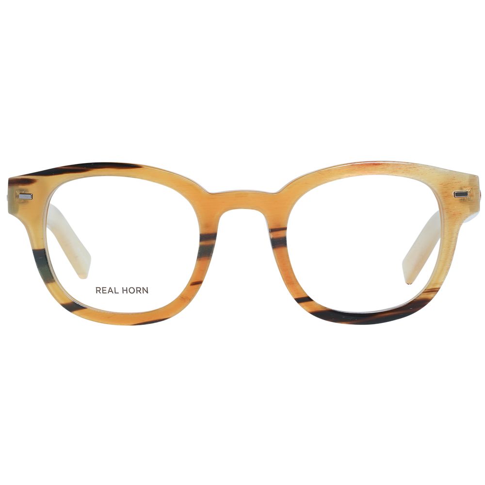 Ermenegildo Zegna Multicolor Men Glasses Frame with horn material and full-rim design, featuring a distinctive round shape.