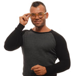 Man wearing Ermenegildo Zegna Multicolor Men Glasses Frame with horn material, full-rim round style, and spring hinge.