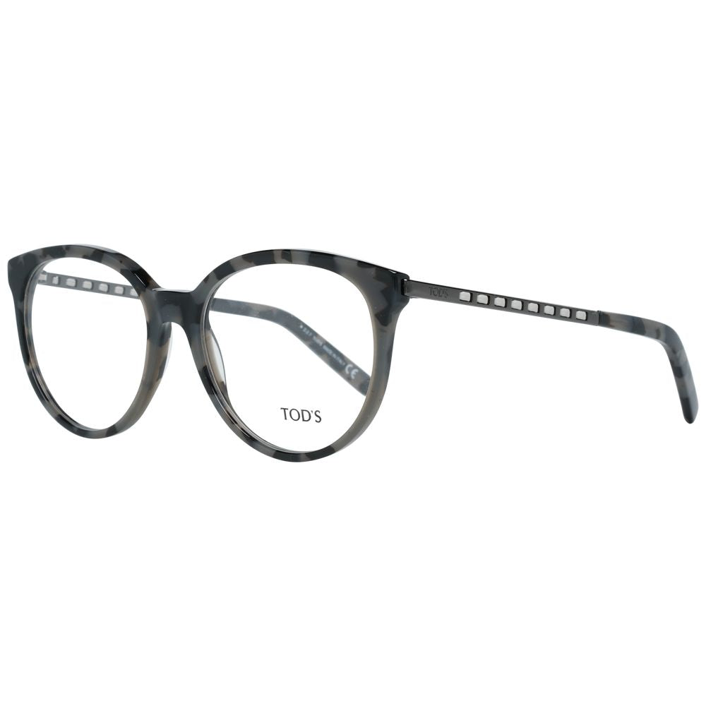 Alt Tag: Tod's Gray Plastic Glasses (Frames) in full-rim round style for women, featuring grey plastic frame and demo lenses.
