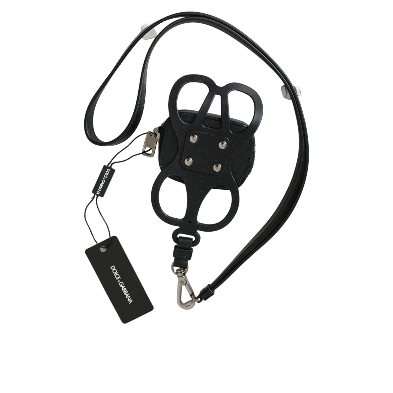 Dolce & Gabbana Black Calfskin Leather DG Logo Coin Purse Lanyard Wallet