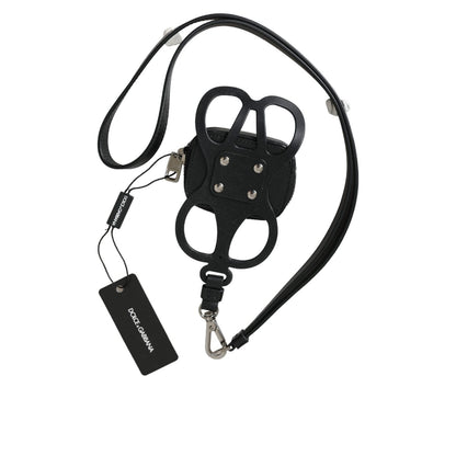 Dolce & Gabbana Black Calfskin Leather DG Logo Coin Purse Lanyard Wallet