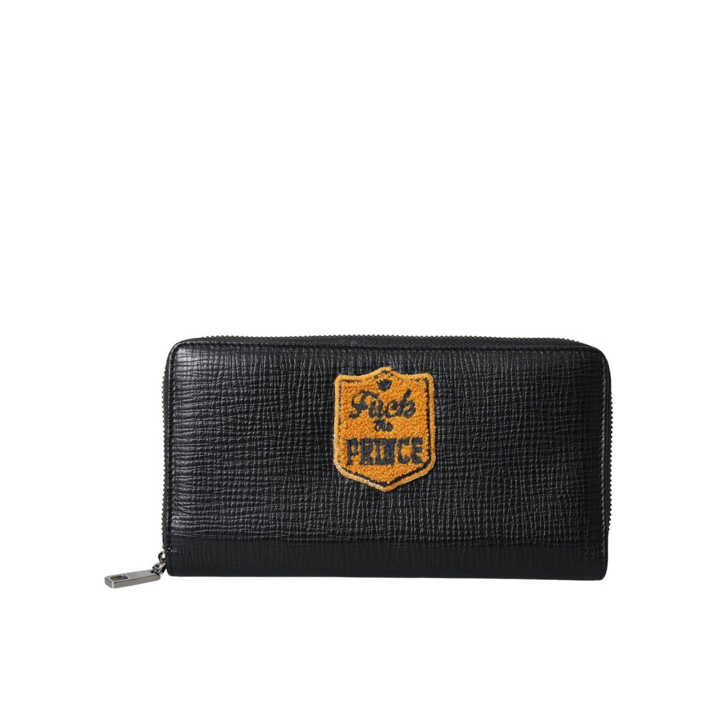 Dolce & Gabbana Black Leather Logo Patch Zip Around Continental Wallet