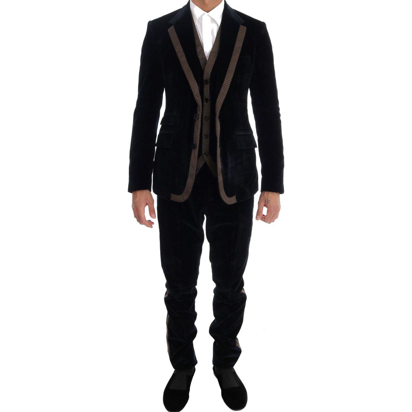 Dolce & Gabbana Blue Velvet Two Button Slim 3 Piece Suit
