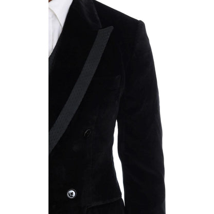 Dolce & Gabbana Black Velvet Slim Double Breasted Suit Suit
