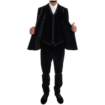 Dolce & Gabbana Black Velvet Slim Double Breasted Suit Suit