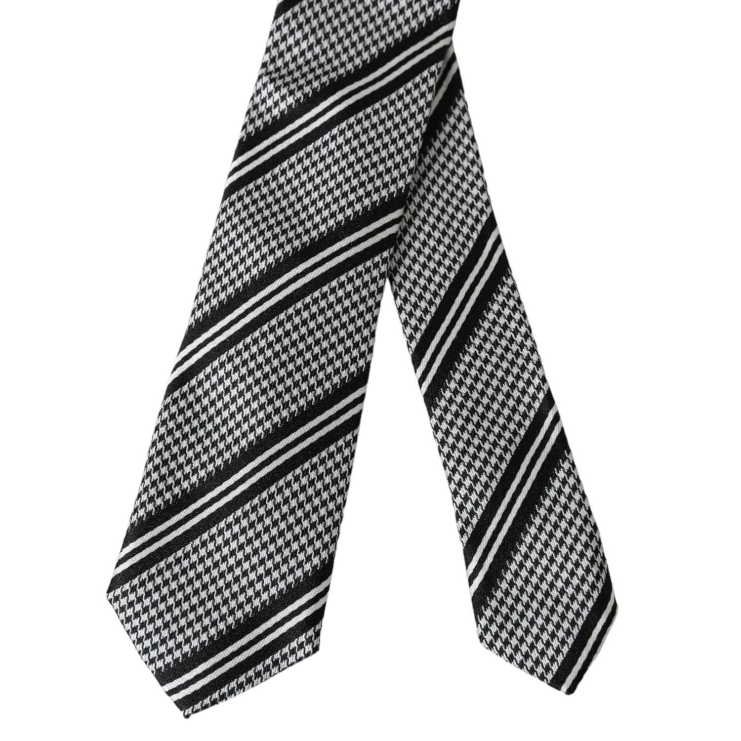 Dolce & Gabbana Black White Stripes Silk Adjustable Tie