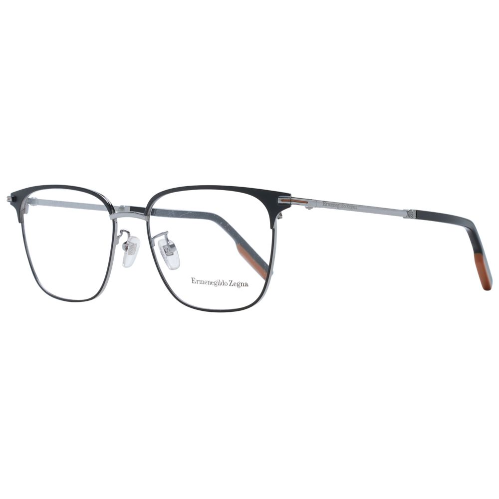 Ermenegildo Zegna Black Metal Glasses (Frames) with full-rim square design and branded demo lenses in black metal finish.