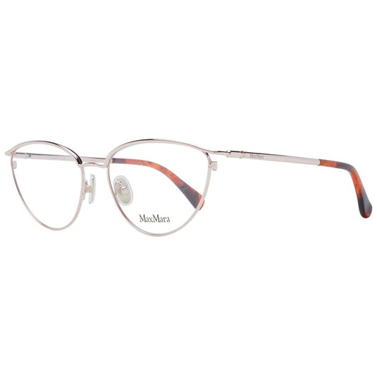 Max Mara Rose Gold Women Glasses Frame, full-rim cat eye style with metal frame and demo lenses, includes branded case for shipment.