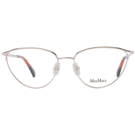 Max Mara Rose Gold Women Glasses Frame in metal full-rim cat eye style with demo plastic lenses and chic design.