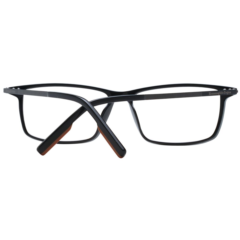 Ermenegildo Zegna Black Men Glasses Frame, full-rim plastic rectangle shape with demo lenses, includes branded case.