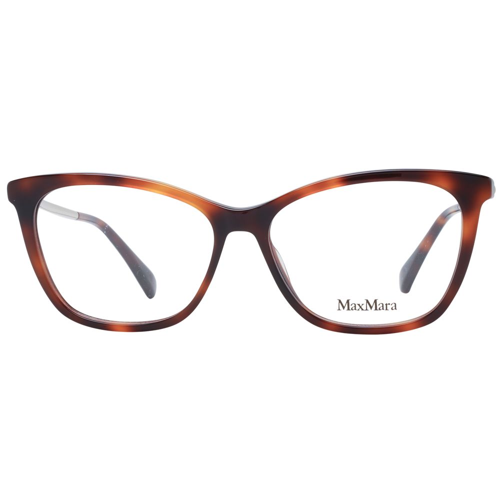 Max Mara Brown Women Glasses Frame with full-rim butterfly style, plastic material, lenses width 54mm, height 40mm. Includes branded case.