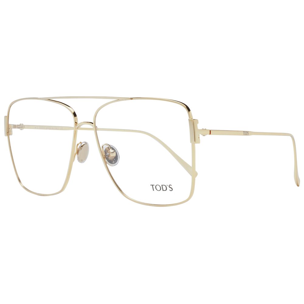Tod's Gold Women Glasses Frame with full-rim metal design and aviator style, featuring demo plastic lenses and branded case included.