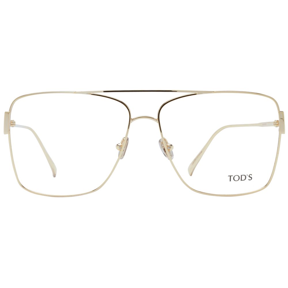 Tod's Gold Women Glasses Frame, full-rim aviator style with metal gold frame, demo lenses, includes branded case.