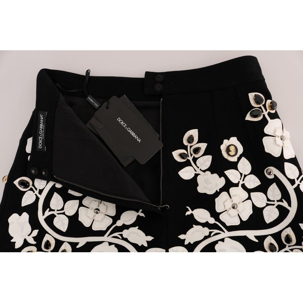 Dolce & Gabbana Black Crystal Floral Pencil Skirt
