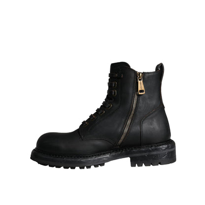 Dolce & Gabbana Black Lace Up Mid Calf Boots Men Shoes
