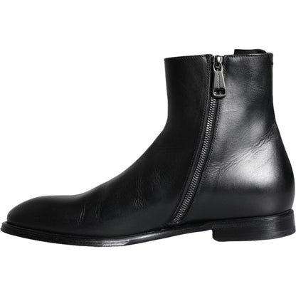 Dolce & Gabbana Black Calf Leather Men Ankle Boots Men Shoes
