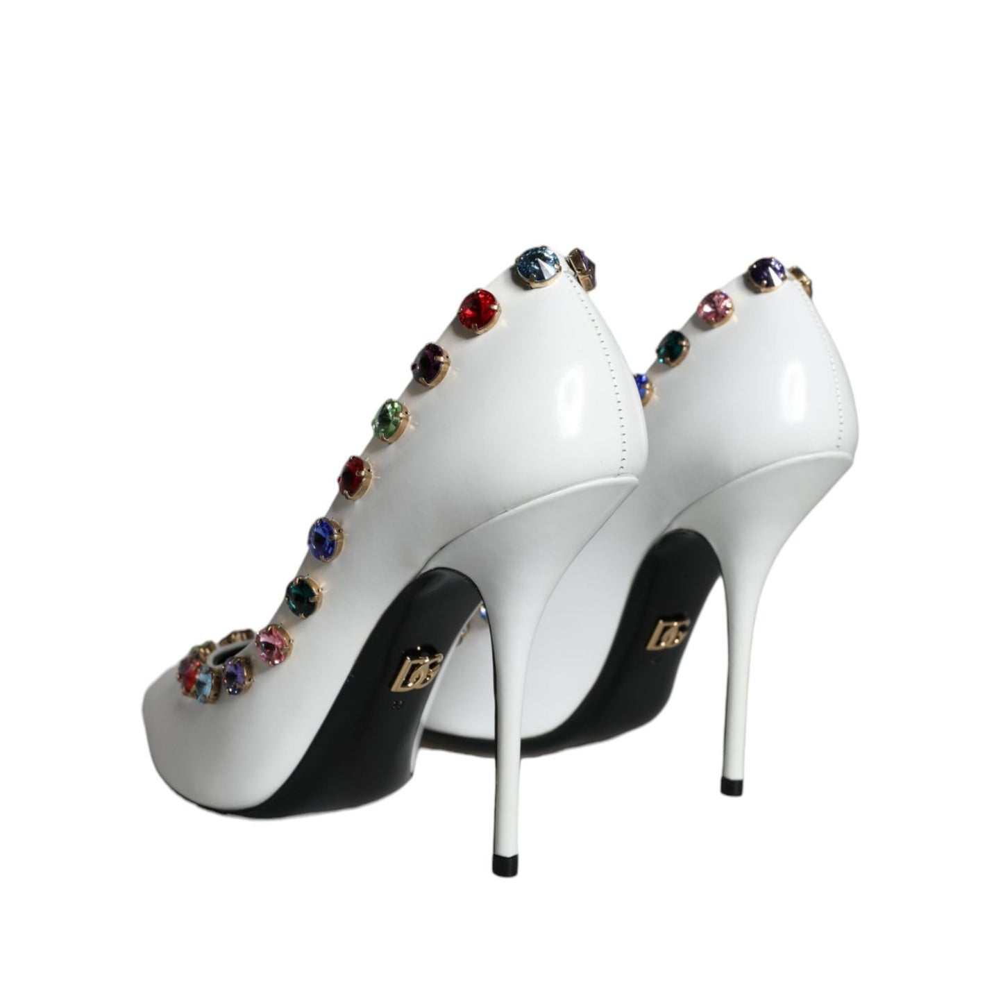 Dolce & Gabbana White Crystal Leather High Heels Pumps Shoes