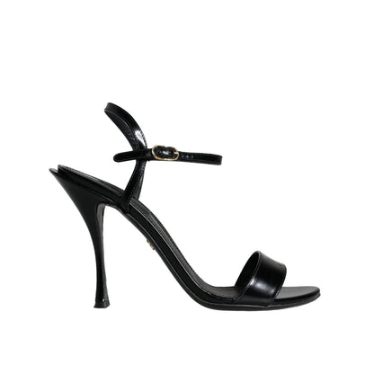 Dolce & Gabbana Black KEIRA Leather Heels Sandals Shoes