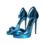 Dolce & Gabbana Metallic Blue Leather Keira Sandals Shoes
