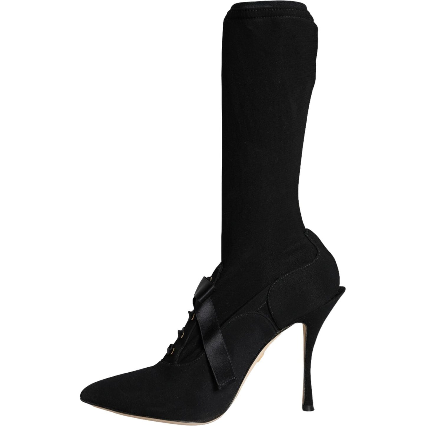 Dolce & Gabbana Black Stiletto Heels Mid Calf Boots Shoes