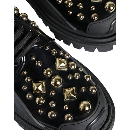 Dolce & Gabbana Black Leather Trekking Derby Embellished Shoes