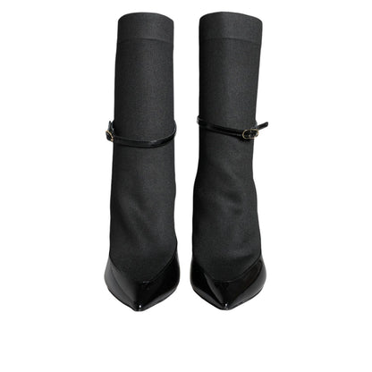 Dolce & Gabbana Black Leather Stilettos Booties Socks Shoes Dolce & Gabbana