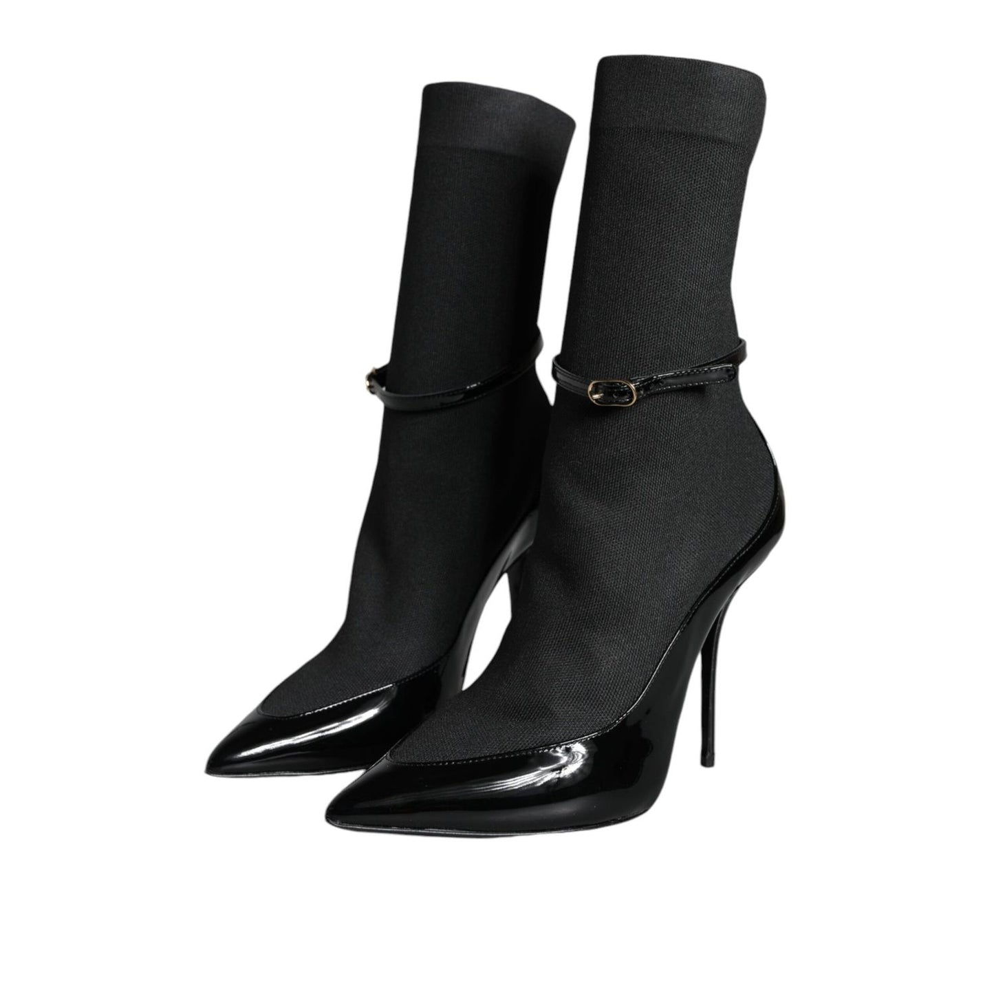 Dolce & Gabbana Black Leather Stilettos Booties Socks Shoes Dolce & Gabbana