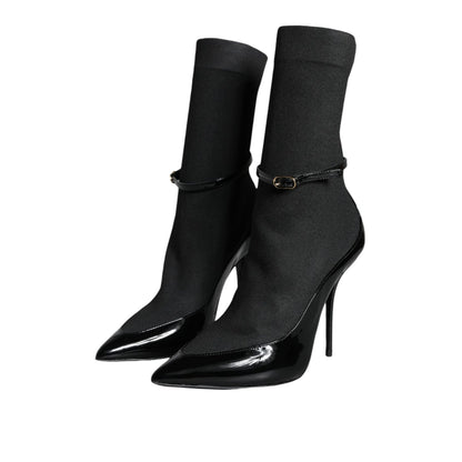 Dolce & Gabbana Black Leather Stilettos Booties Socks Shoes Dolce & Gabbana
