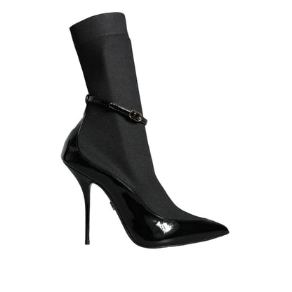 Dolce & Gabbana Black Leather Stilettos Booties Socks Shoes Dolce & Gabbana