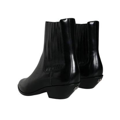 Dolce & Gabbana Black Leather Ankle Boots Booties Shoes