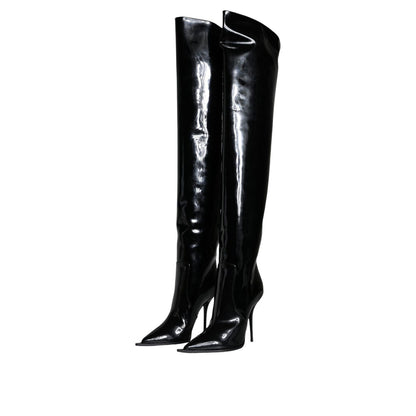 Dolce & Gabbana Black Patent Leather Knee High Boots Shoes