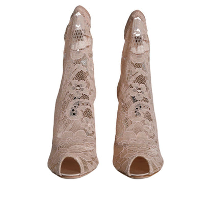 Dolce & Gabbana Beige Stretch Taormina Lace Boots Shoes