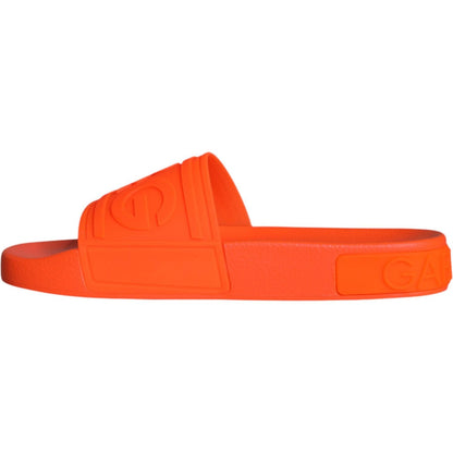 Dolce & Gabbana Orange Rubber Slides Sandals Beachwear Shoes