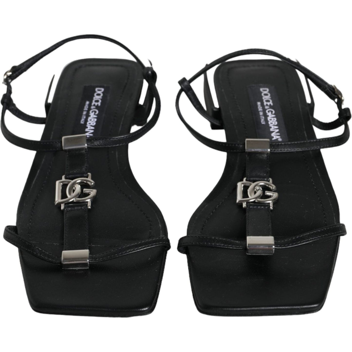 Dolce & Gabbana Black Leather Logo Ankle Strap Keira Sandals Shoes