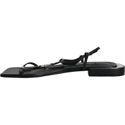 Dolce & Gabbana Black Leather Logo Ankle Strap Keira Sandals Shoes