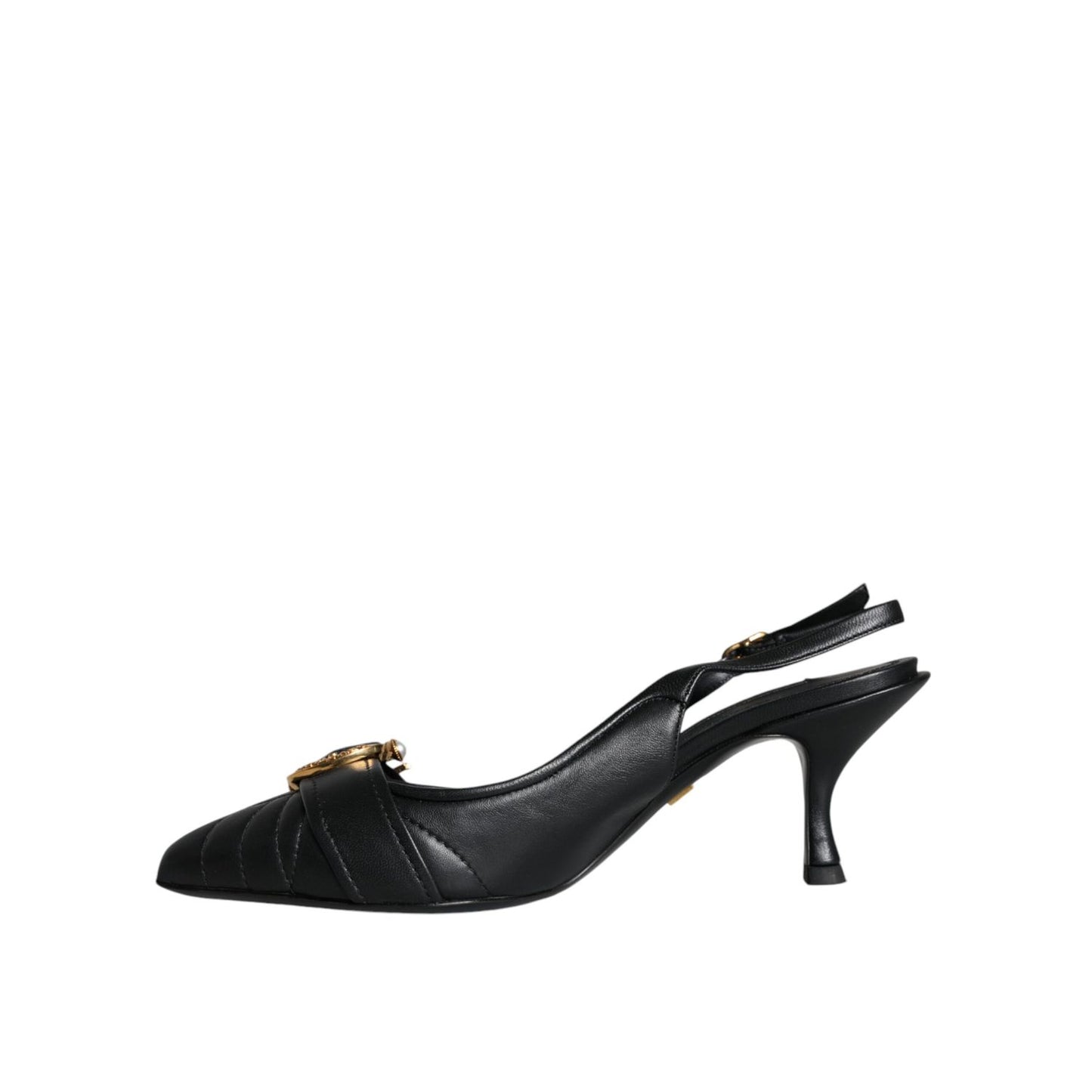 Dolce & Gabbana Black Devotion Leather Heels Slingback Shoes