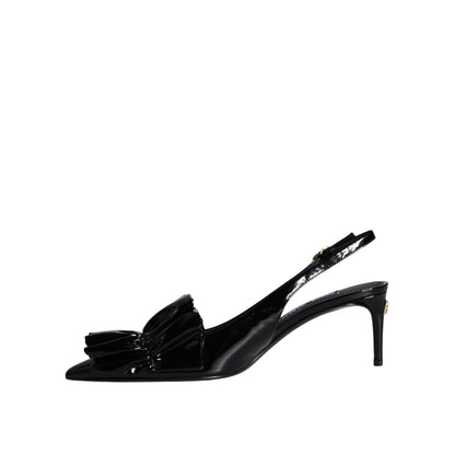 Dolce & Gabbana Black Patent Leather Heels Slingback Shoes