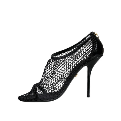 Dolce & Gabbana Black Mesh Leather Heels Keira Sandals Shoes