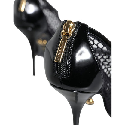 Dolce & Gabbana Black Mesh Leather Heels Keira Sandals Shoes