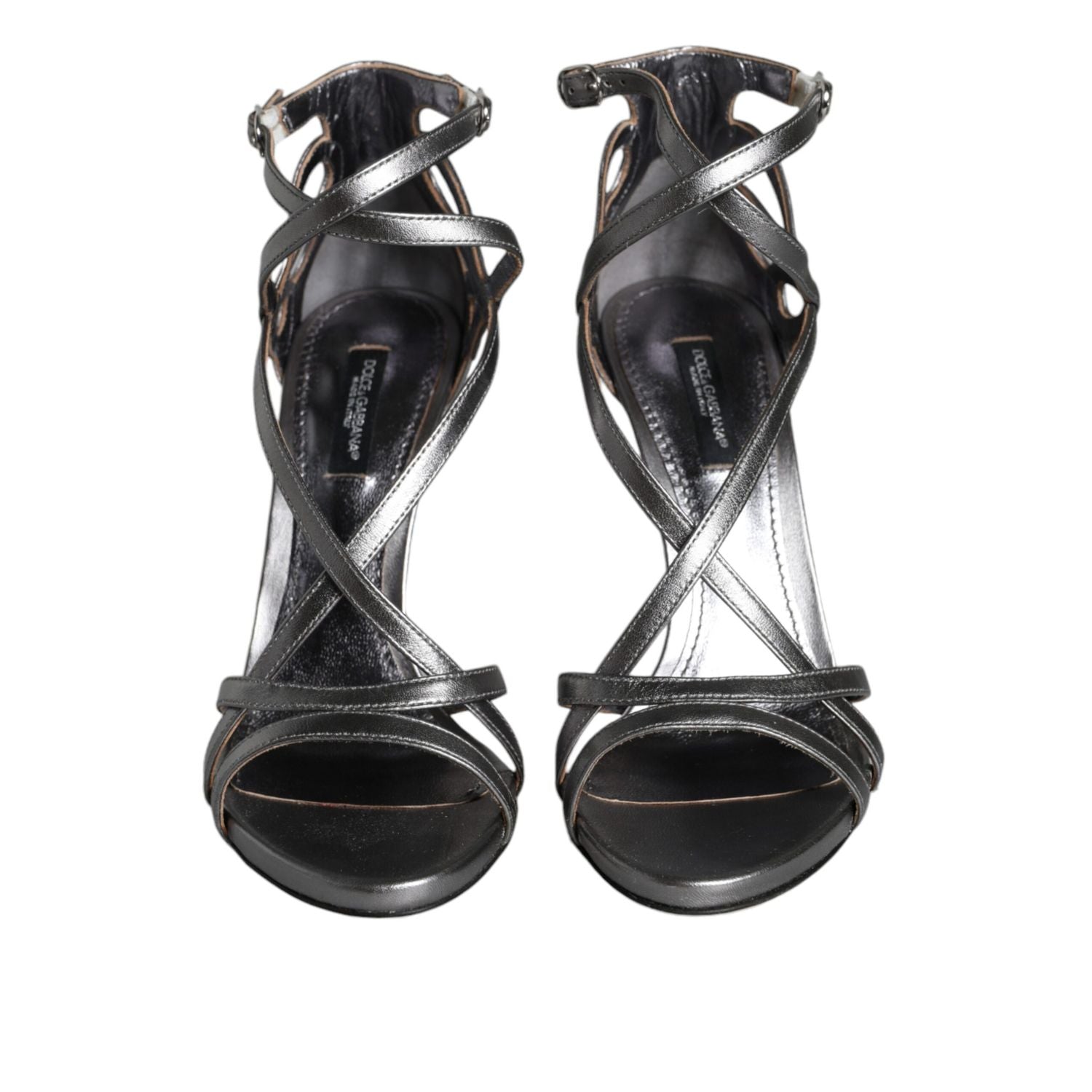 Dolce & Gabbana Silver Keira Leather Heels Sandals Shoes